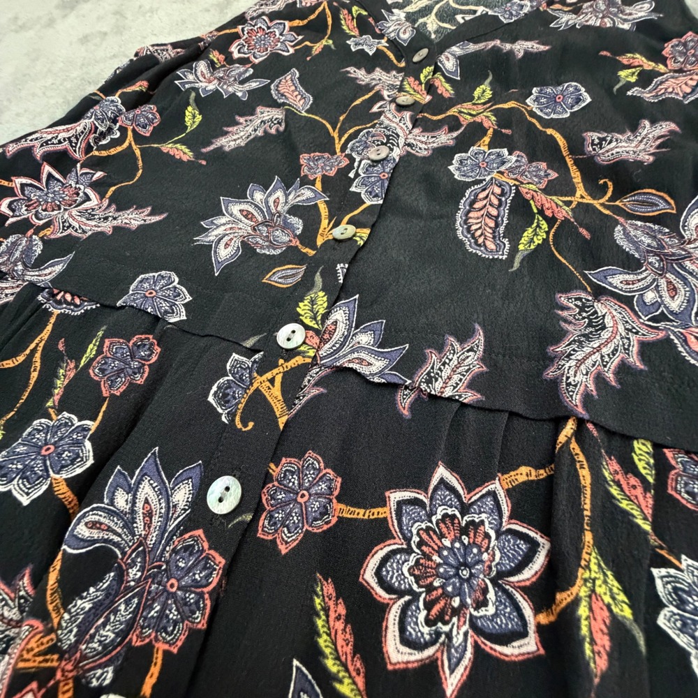 J. Jill Womens Black Paisley Floral Sleeveless Button Front Tiered Top Small - Picture 5 of 8